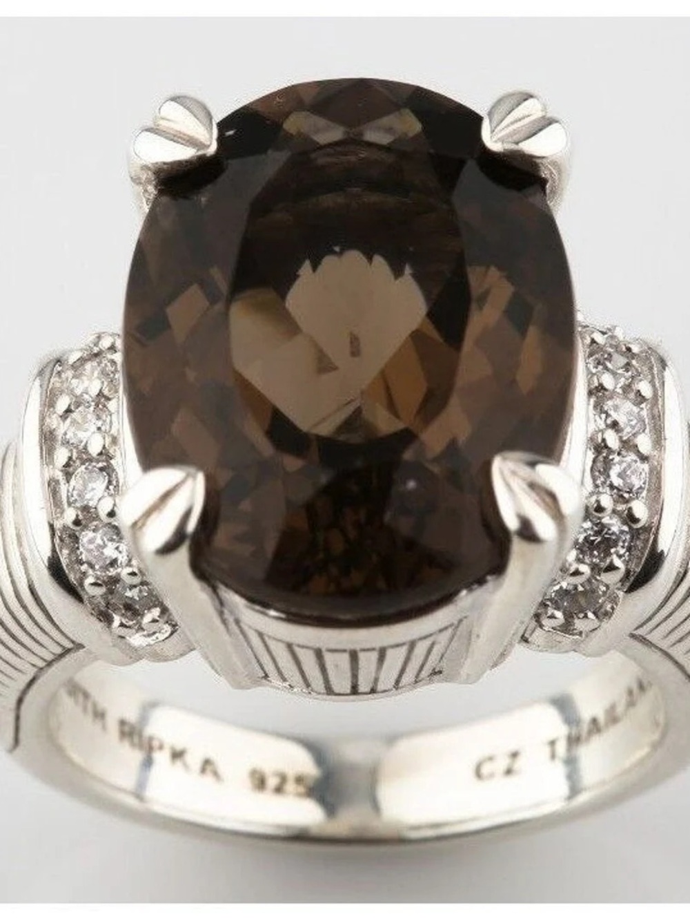Judith Ripka Smoky Quartz and Cubic Zirconia Sterling Ring - Brown and Silver